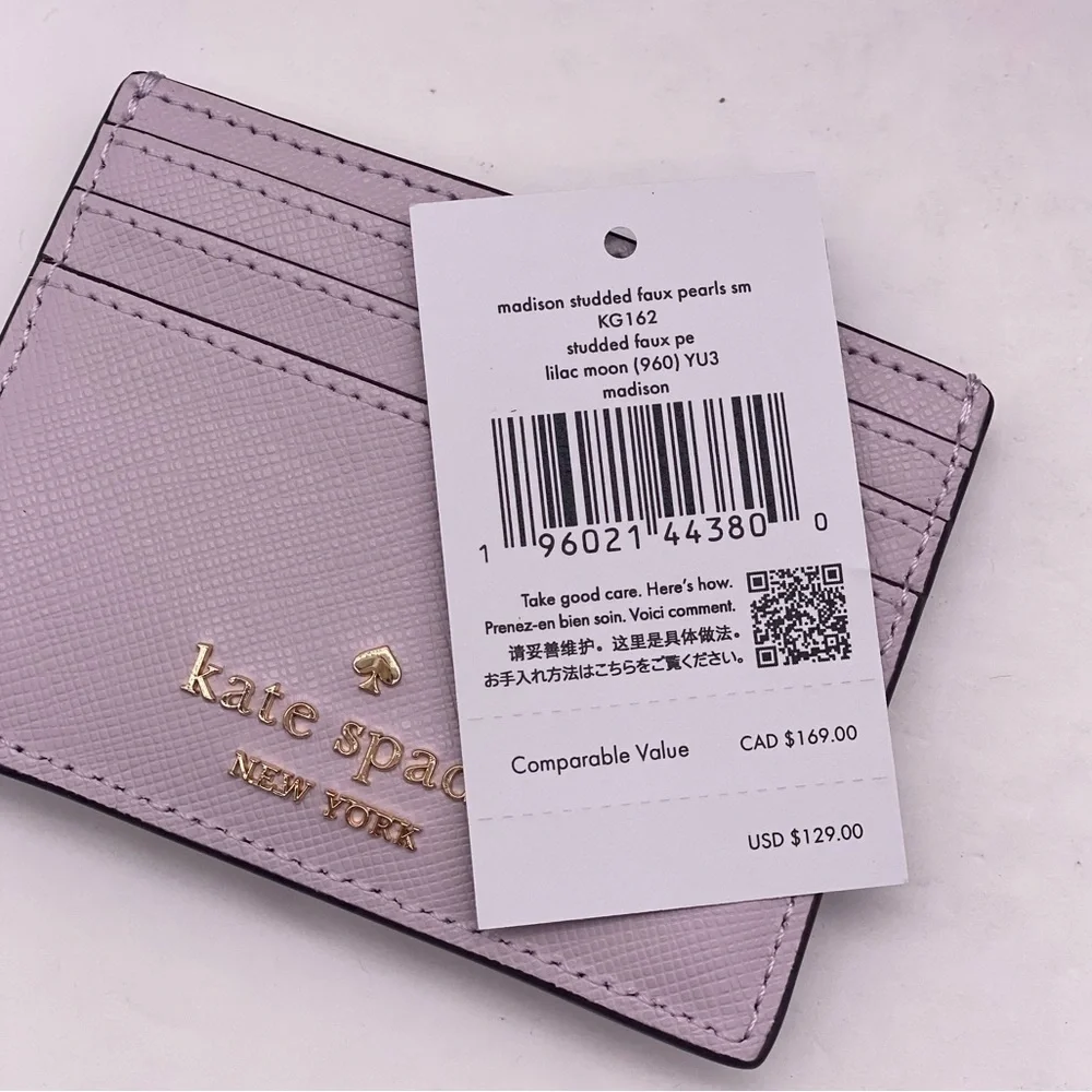 Kate Spade Madison Studded Faux Pearls Small Slim Card Holder, Lilac Moon